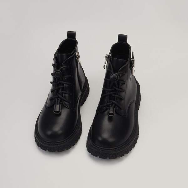 

Girls Minimalist Buckle Decor Combat Boots, Black