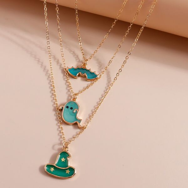 

3pcs Halloween Ghost Pendant Necklace, Multicolor