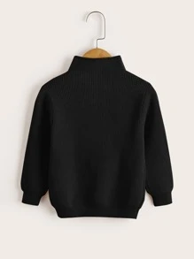 SHEIN Jersey De Cuello Alto Y Tejido Acanalado Para Niño Joven - Negro - Ver 1