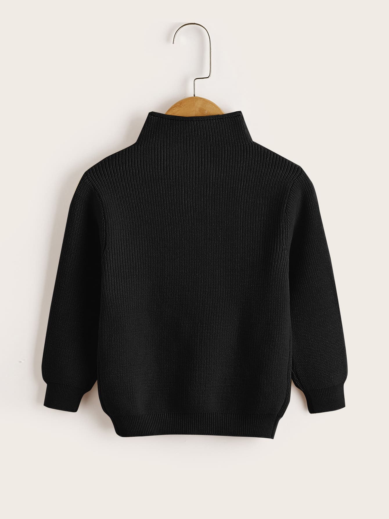 SHEIN Jersey De Cuello Alto Y Tejido Acanalado Para Niño Joven - Negro - Ver 1