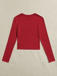 SHEIN Essnce Camiseta corta tejida de canalé unicolor - Rojo - Ver 2