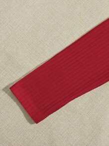 SHEIN Essnce Camiseta corta tejida de canalé unicolor - Rojo - Ver 5