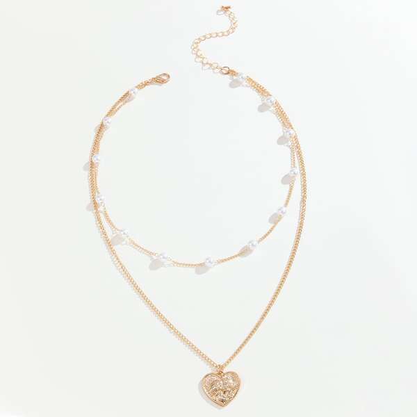 

Faux Pearl Layered Necklace, Gold