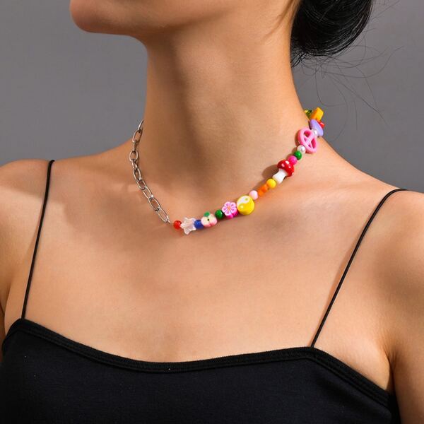 

Flower Decor Beaded Necklace, Multicolor