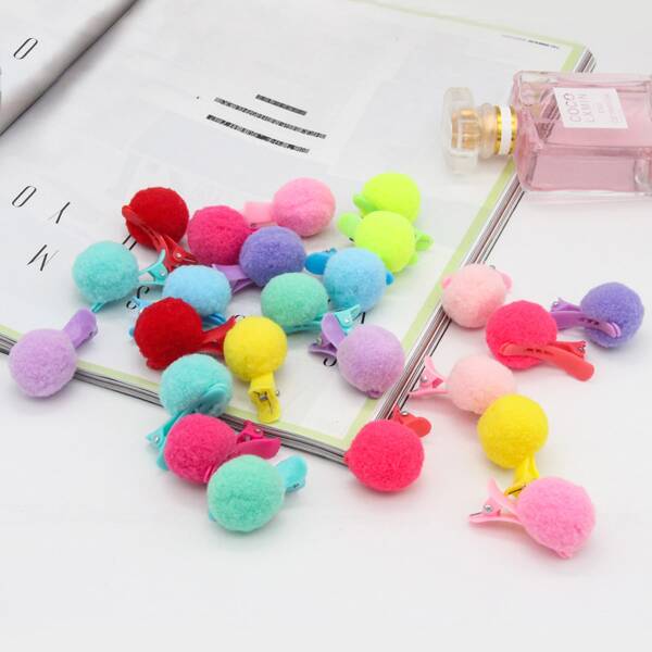 

24pcs Toddler Girls Pom Pom Decor Hair Clip, Multicolor