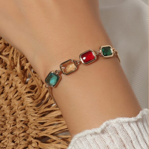 

Color Block Crystal Decor Bracelet, Multicolor