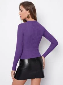 SHEIN Privé 素色合身T恤 - 紫羅蘭色 - 查看 2