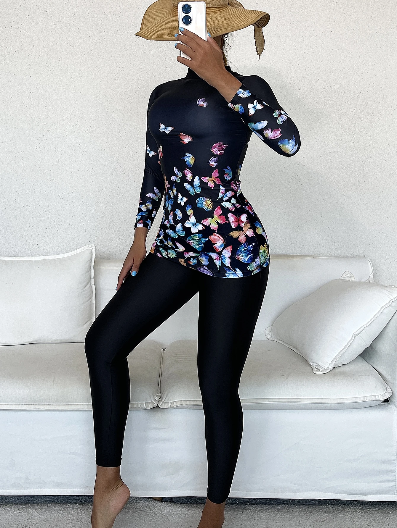 3パック 蝶プリント 全身 水着 ビキニパンティー