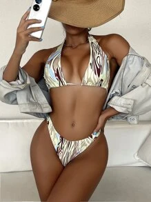 Bikini halter con diseño de patrón fluido - Multicolor - Ver 1