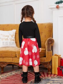 小女童聖誕老人印花繫腰帶洋裝