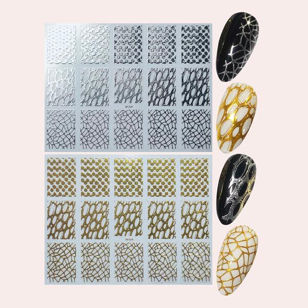 

2sheets Geometric Pattern Nail Art Sticker, Multicolor