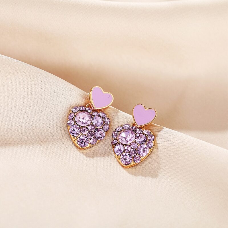 

Rhinestone Drop Earrings, Purple
