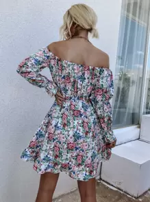 Allover Floral Bardot Dress - Multicolor - View 2