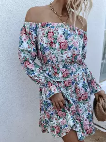 Allover Floral Bardot Dress - Multicolor - View 3