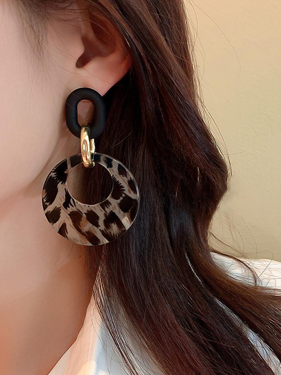 Andkiss Leopard Print Round Drop Earrings