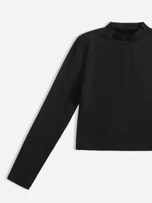 SHEIN Girls Mock Neck Tee & Houndstooth Belted Trousers - Black and White - View 3