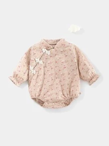 Peninsula Baby 嬰兒碎花撞色滾邊連身背心 - 杏色 - 查看 1