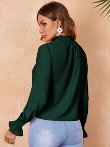 SHEIN Privé 素色打褶鐘形袖上衣