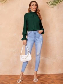 SHEIN Privé 素色打褶鐘形袖上衣