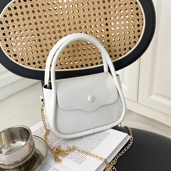 

Girls Button Decor Flap Top Handle Bag, White