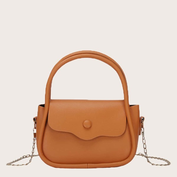 

Girls Button Decor Flap Top Handle Bag, Brown