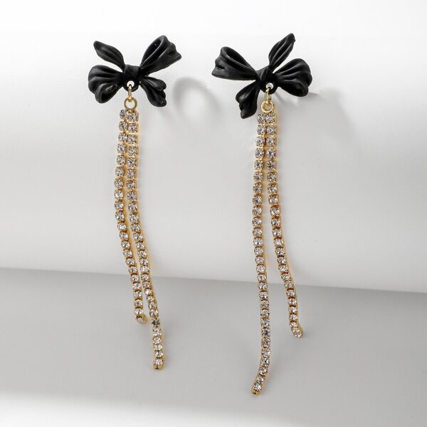 

Bow & Rhinestone Tassel Decor Drop Earrings, Multicolor
