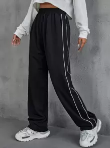 INAWLY Contrast Piping Joggers - Black - View 1