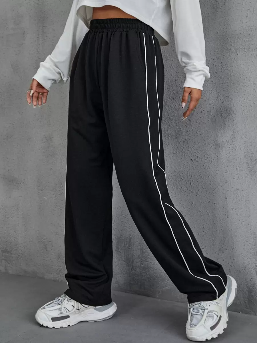 INAWLY Contrast Piping Joggers - Black - View 1