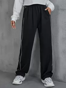 INAWLY Contrast Piping Joggers - Black - View 3