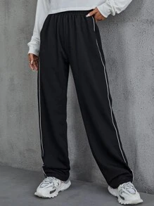 INAWLY Contrast Piping Joggers - Black - View 4