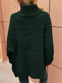 SHEIN LUNE High Neck Batwing Sleeve Jumper - Dark Green - View 2