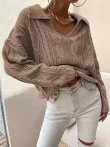 EMERY ROSE Jersey de cuello en V con trenza, manga larga