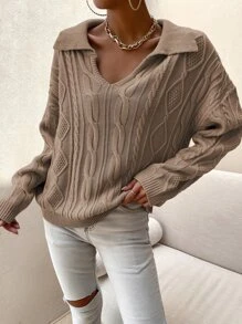 EMERY ROSE Jersey de cuello en V con trenza, manga larga