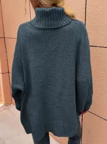 SHEIN LUNE High Neck Batwing Sleeve Jumper - Dusty Blue - View 2