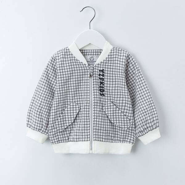 

Toddler Boys Plaid Cartoon & Letter Graphic Bomber Jacket, Multicolor
