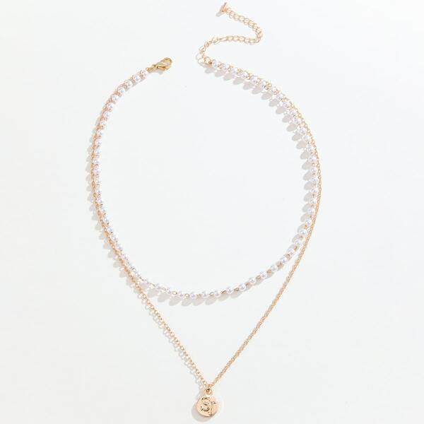 

Faux Pearl Layered Necklace, Gold