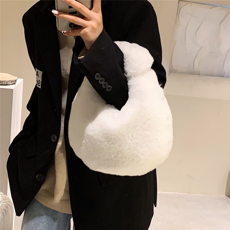 

Fluffy Satchel Bag, White