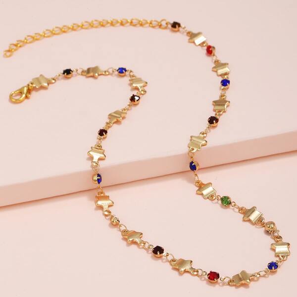 

Rhinestone & Star Decor Necklace, Multicolor
