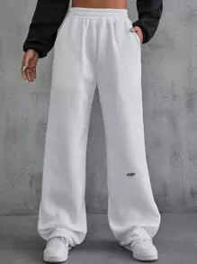 SHEIN EZwear Quần thể thao nữ Đắp vá Túi màu trơn - trắng - Xem 1