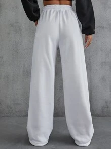 SHEIN EZwear Quần thể thao nữ Đắp vá Túi màu trơn - trắng - Xem 2