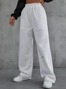 SHEIN EZwear Quần thể thao nữ Đắp vá Túi màu trơn - trắng - Xem 3