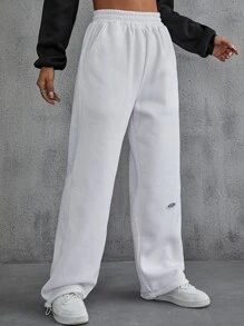 SHEIN EZwear Quần thể thao nữ Đắp vá Túi màu trơn - trắng - Xem 5