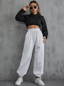 SHEIN EZwear Quần thể thao nữ Đắp vá Túi màu trơn - trắng - Xem 6