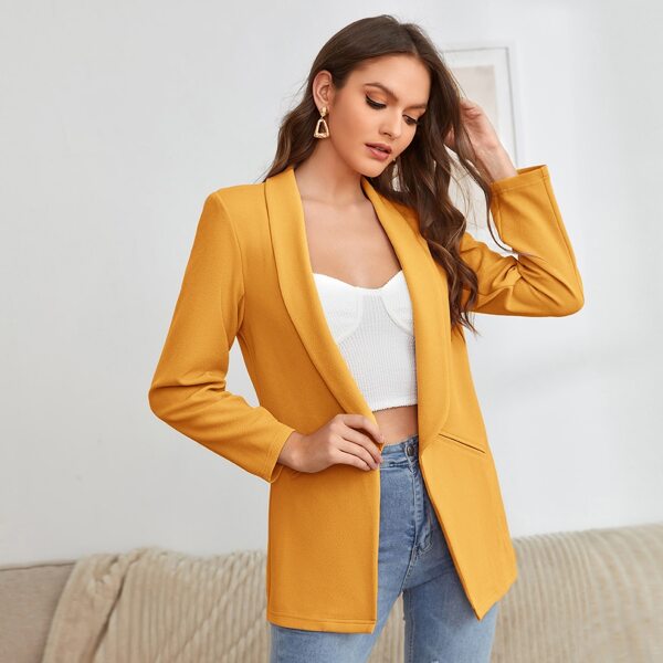 

Shawl Collar Open Front Blazer, Mustard yellow