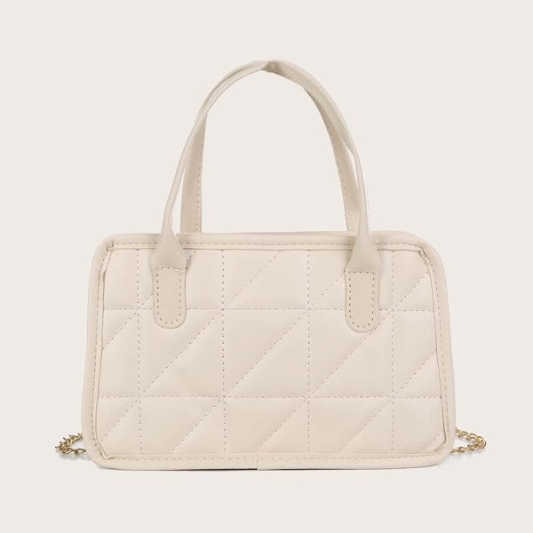 

Quilted Chain Satchel Bag, Beige