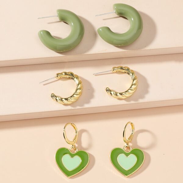 

3pairs Heart Decor Earrings, Multicolor