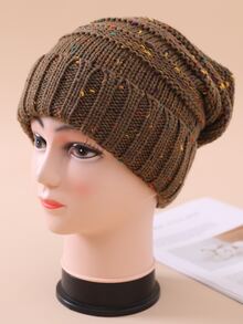 Simple Knit Beanie - Brown - View 1