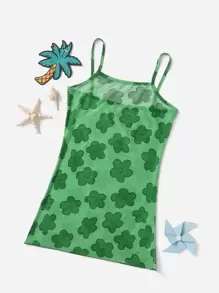 Girls Floral Print Cover Up - Green - View 1
