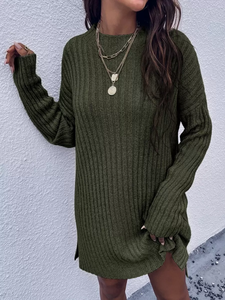 SHEIN LUNE Drop Shoulder Slit Hem Jumper Dress - Army Green - View 1