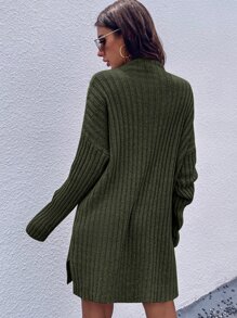 SHEIN LUNE Drop Shoulder Slit Hem Jumper Dress - Army Green - View 2